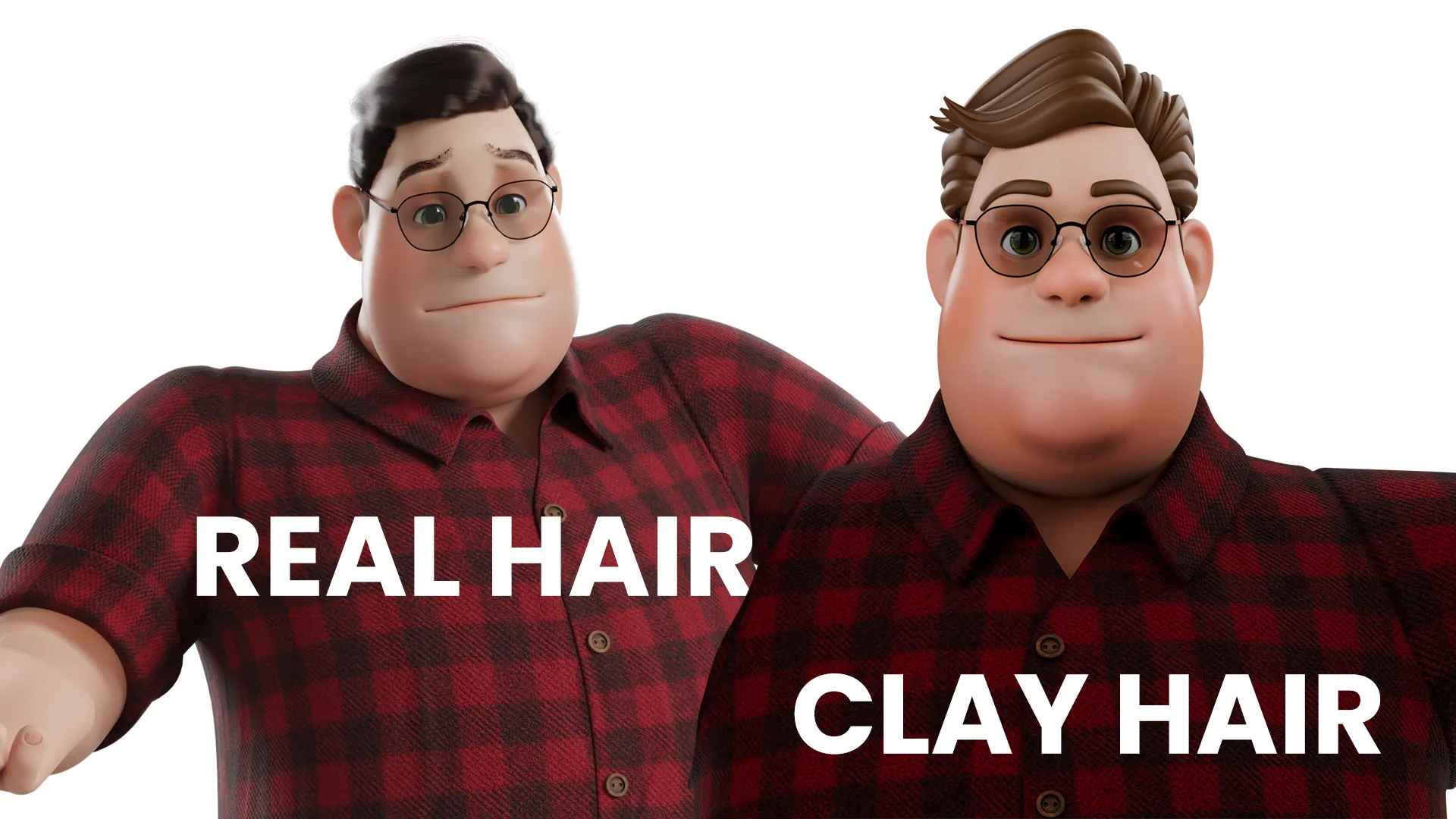 Clay hair vs real hair comparison for 3D character